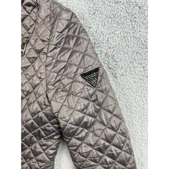 Women's GUESS Gray Puffer Jacket Size S Leopard Print Inside Check Diamond Dsgn - Picture 3 of 12